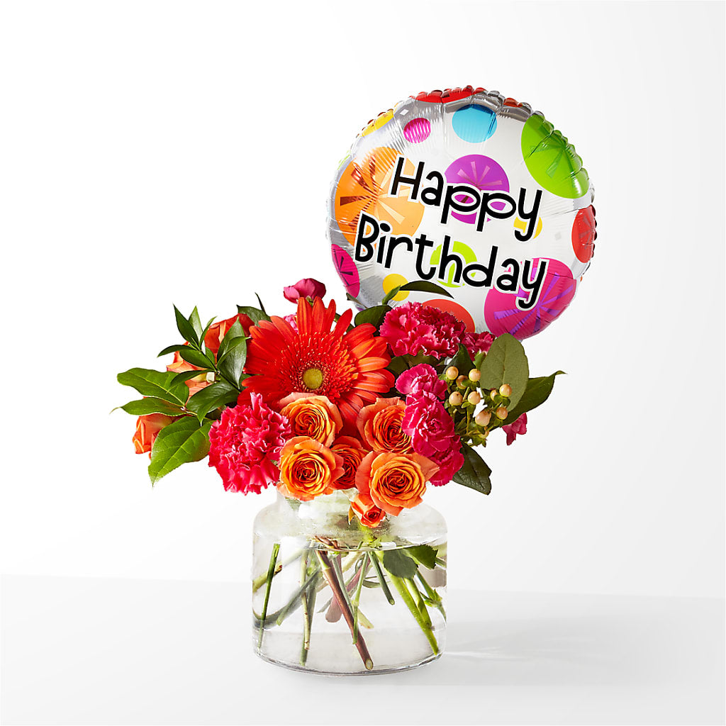 Fiesta Bouquet with Birthday Balloon – BUDS CUT FLOWERS & MORE, Taos NM