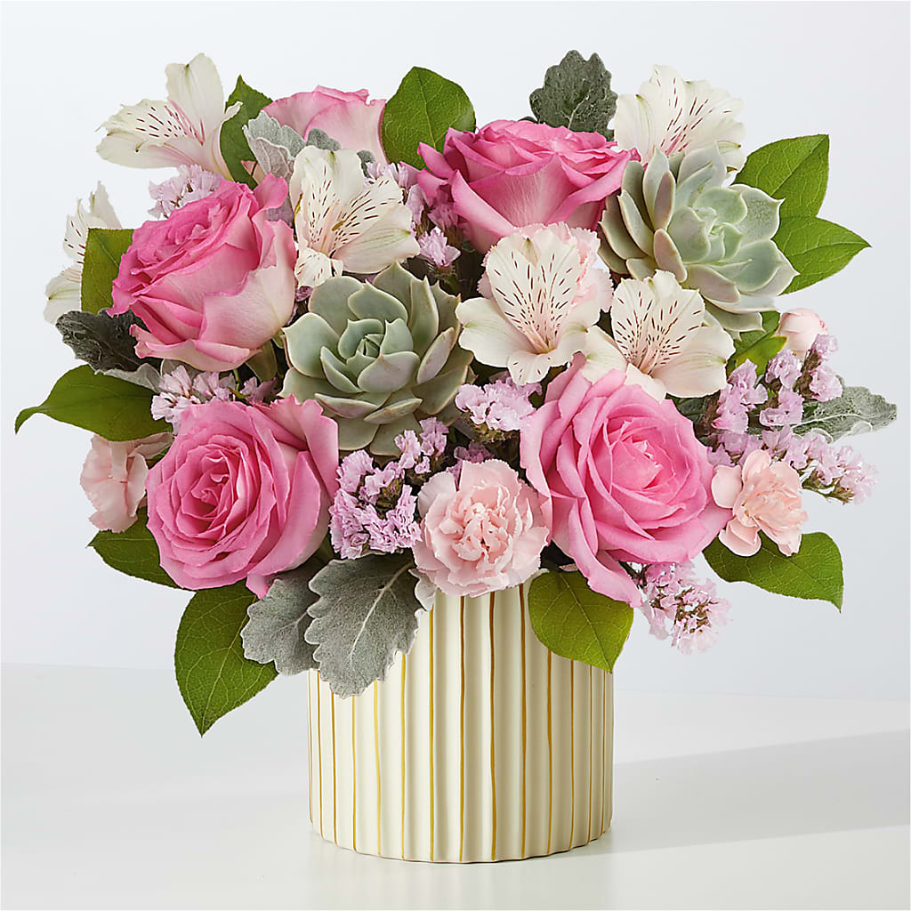 Dusty Rose Bouquet with Ivory Vase – BUDS CUT FLOWERS & MORE, Taos NM