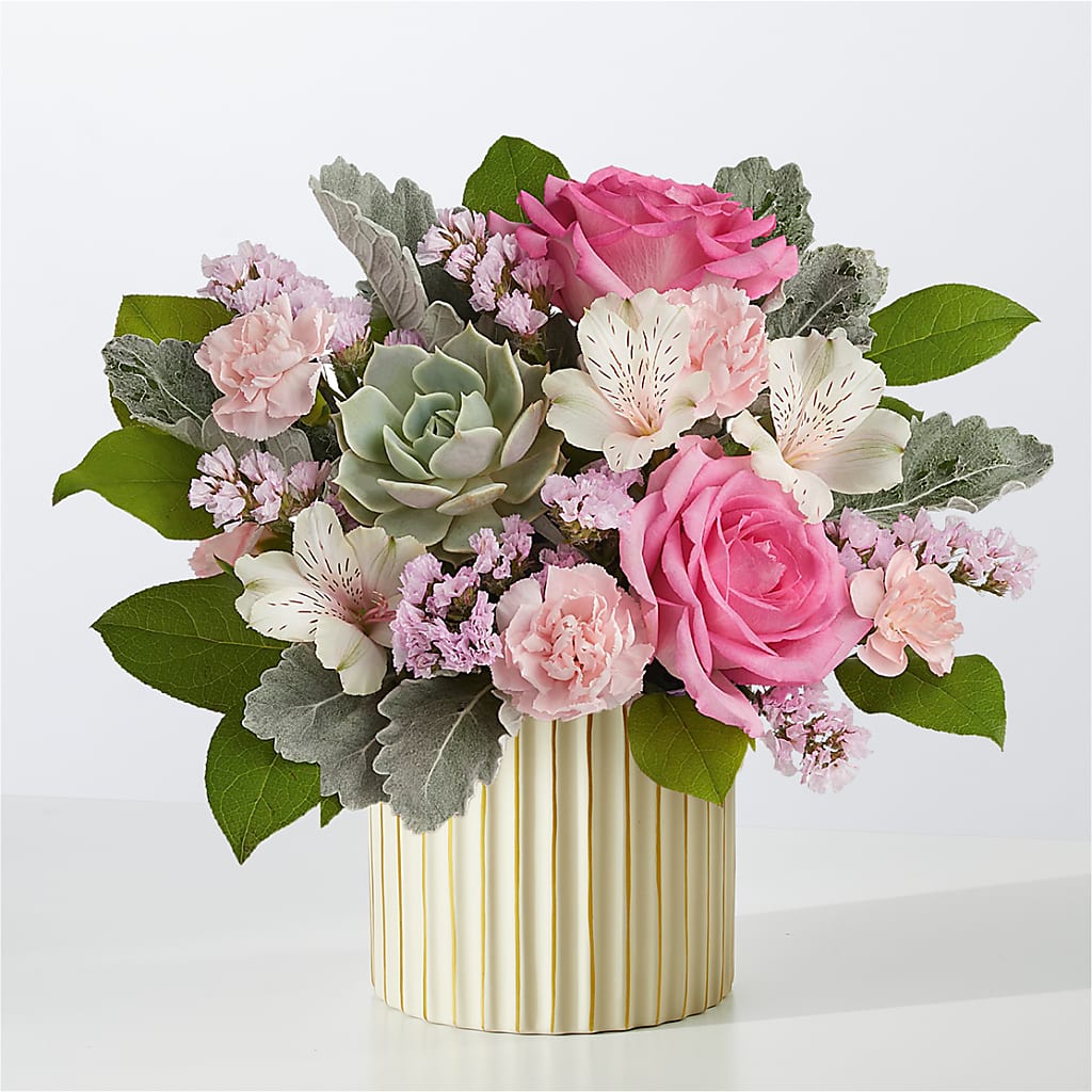 Dusty Rose Bouquet with Ivory Vase – BUDS CUT FLOWERS & MORE, Taos NM