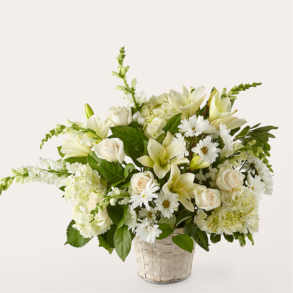 Ivory Elegance Floral Basket – BUDS CUT FLOWERS & MORE, Taos NM