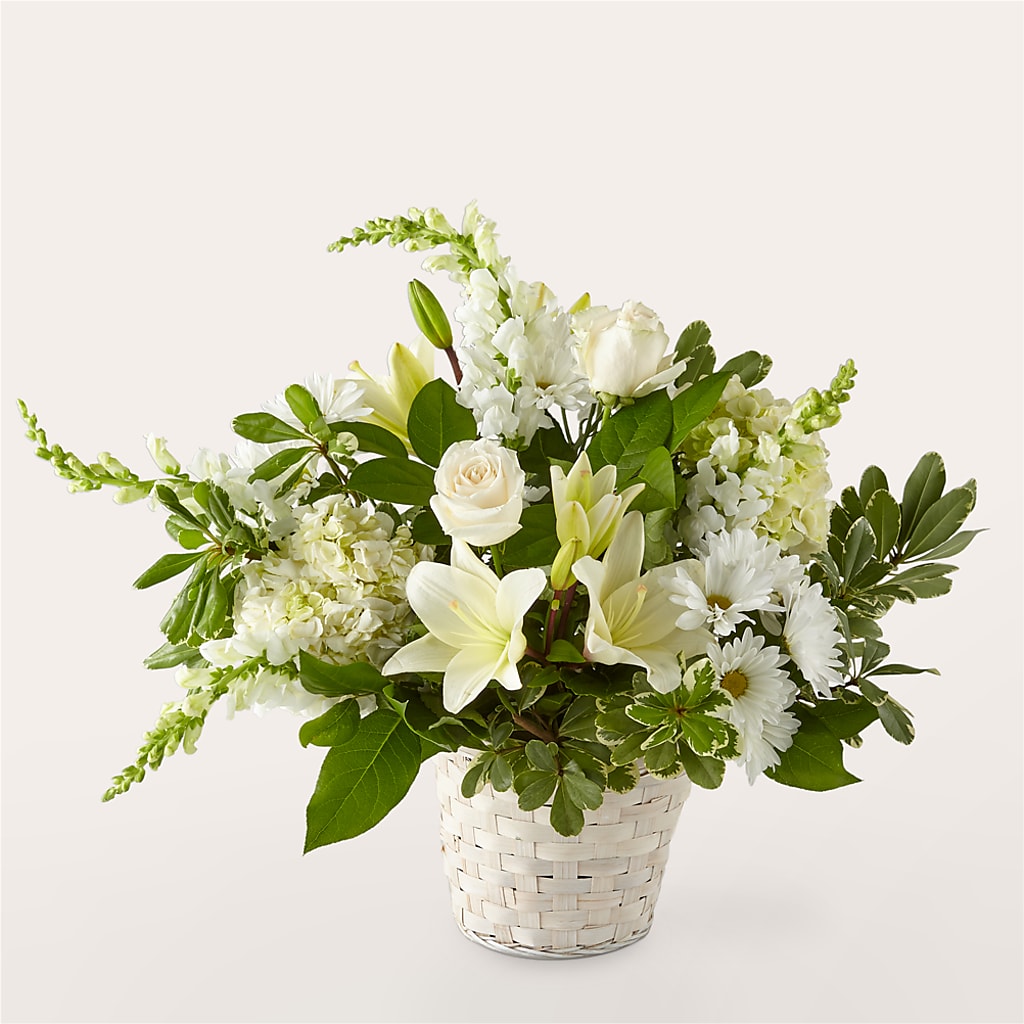 Ivory Elegance Floral Basket – BUDS CUT FLOWERS & MORE, Taos NM