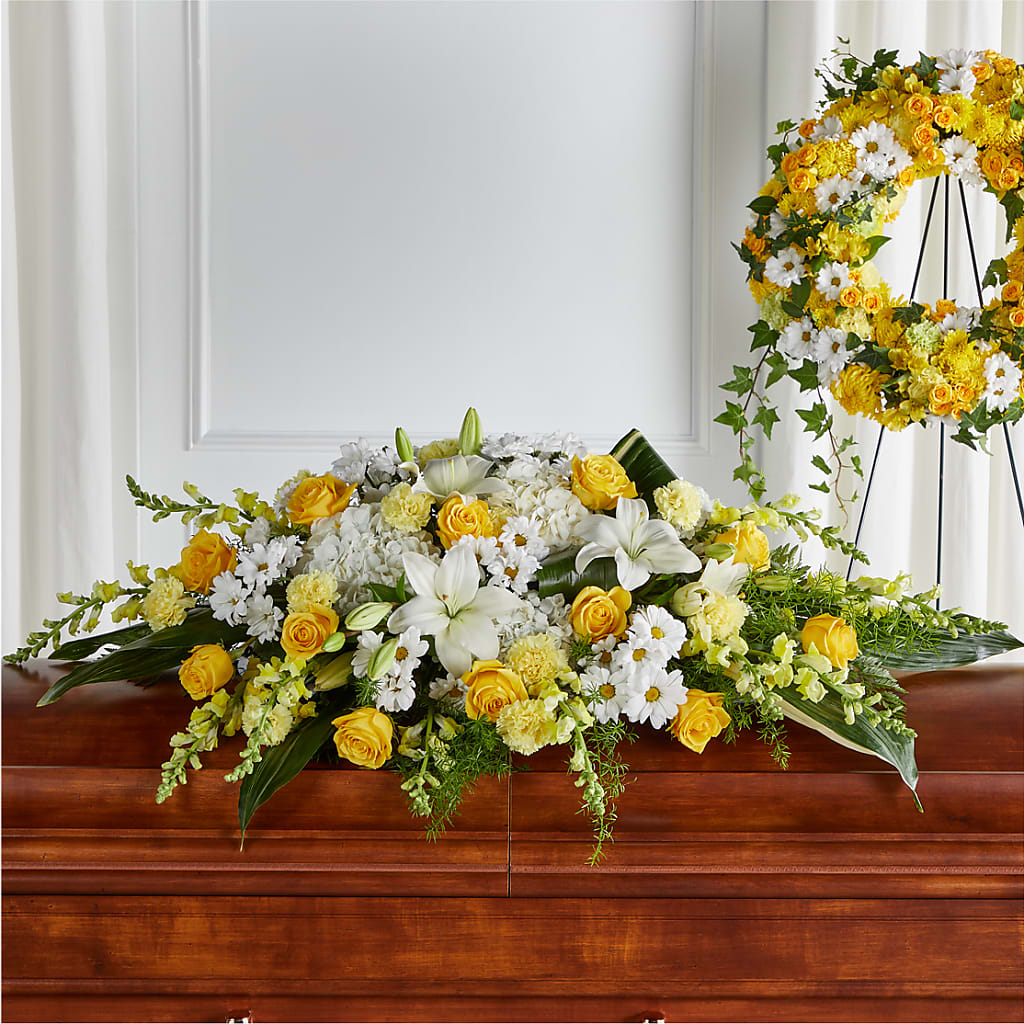 Golden Harmony Casket Spray – BUDS CUT FLOWERS & MORE, Taos NM