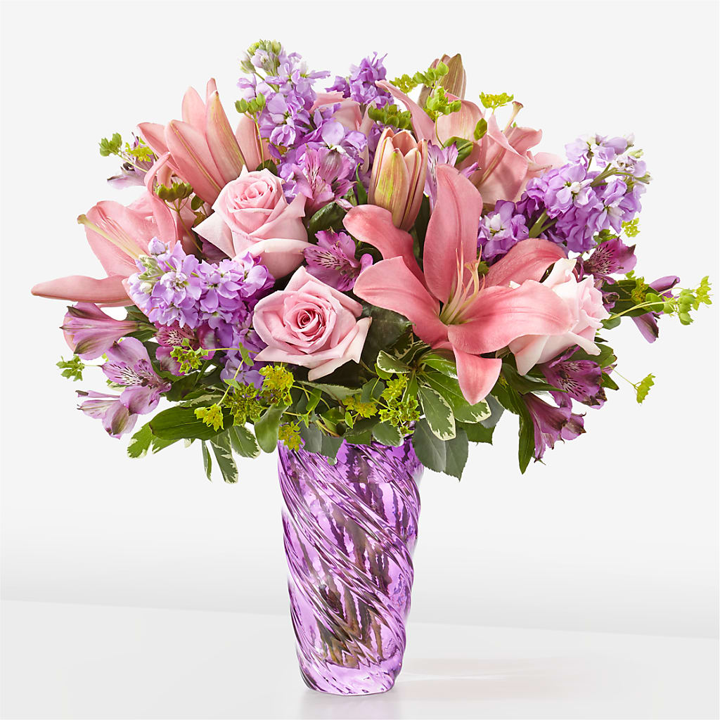 Precious Petals Bouquet with Luxe Swirl Vase – BUDS CUT FLOWERS & MORE, Taos NM