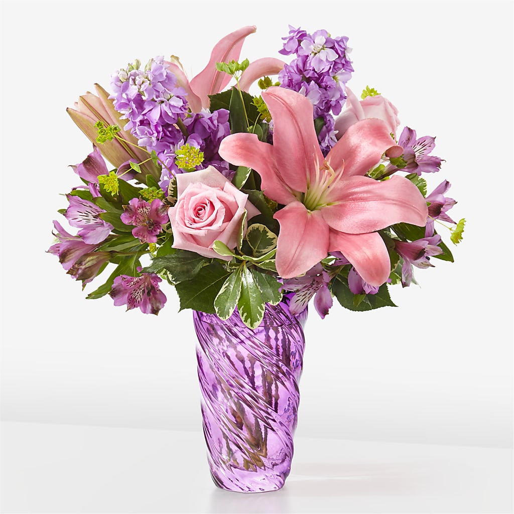 Precious Petals Bouquet with Luxe Swirl Vase – BUDS CUT FLOWERS & MORE, Taos NM