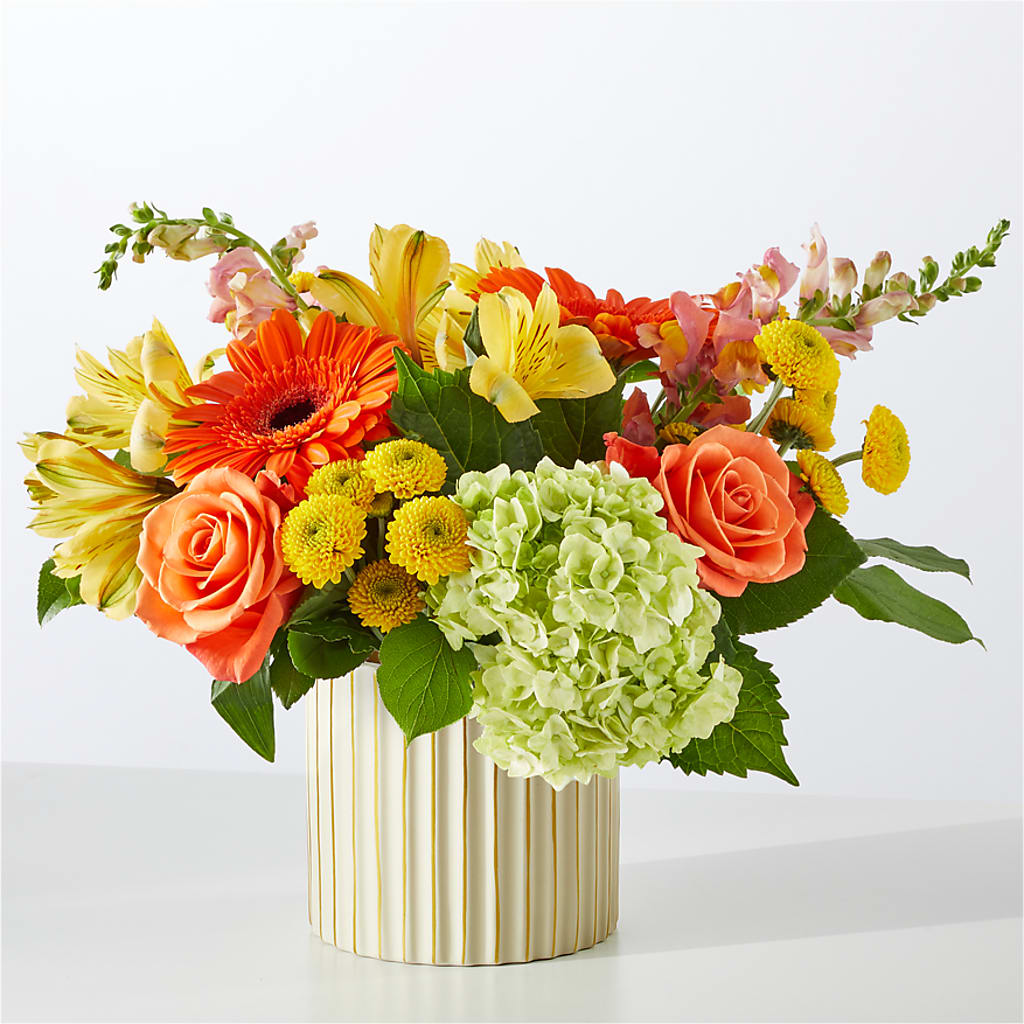 Autumn Sunshine Bouquet with Ivory Vase – BUDS CUT FLOWERS & MORE, Taos NM