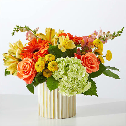 Autumn Sunshine Bouquet with Ivory Vase – BUDS CUT FLOWERS & MORE, Taos NM