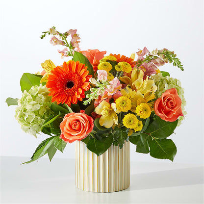 Autumn Sunshine Bouquet with Ivory Vase – BUDS CUT FLOWERS & MORE, Taos NM