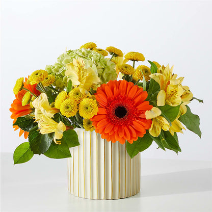 Autumn Sunshine Bouquet with Ivory Vase – BUDS CUT FLOWERS & MORE, Taos NM