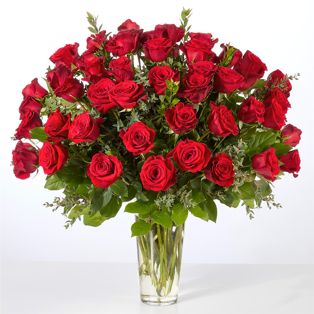 Forever Yours Fifty Stem Red Rose Bouquet – BUDS CUT FLOWERS & MORE, Taos NM