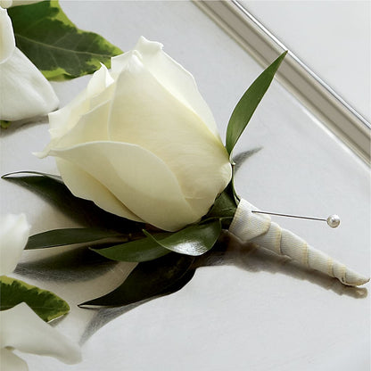 White Rose Boutonniere – BUDS CUT FLOWERS & MORE, Taos NM
